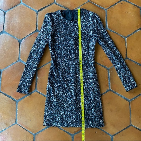 Rachel Zoe Womens Sz Large Sequins Long Sleeve Mini Dress Pewter Cocktail Party - Picture 6 of 8